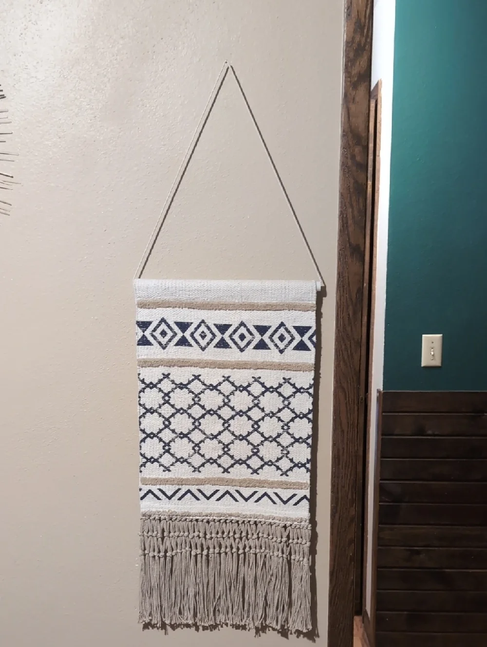 Neutral and Navy Aztec Macramé Wall Hanging